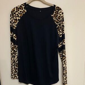 Amazon Black Top with Leopard Print Sleeves